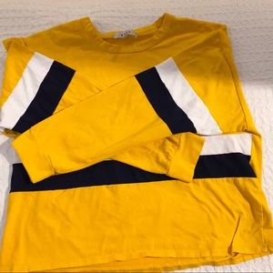 Yellow with blue and white striped longsleeve Tee